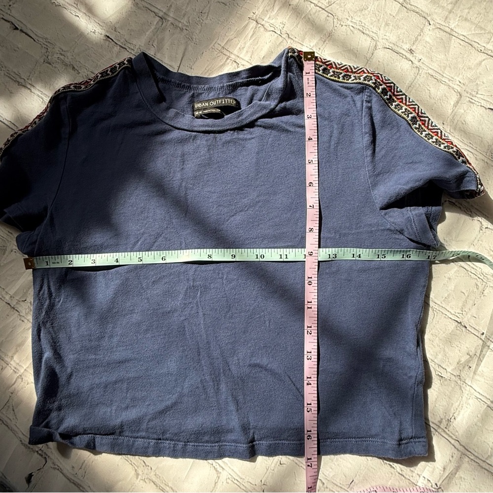 Urban Outfitters Blue Tee with Geometric Shoulder Accents